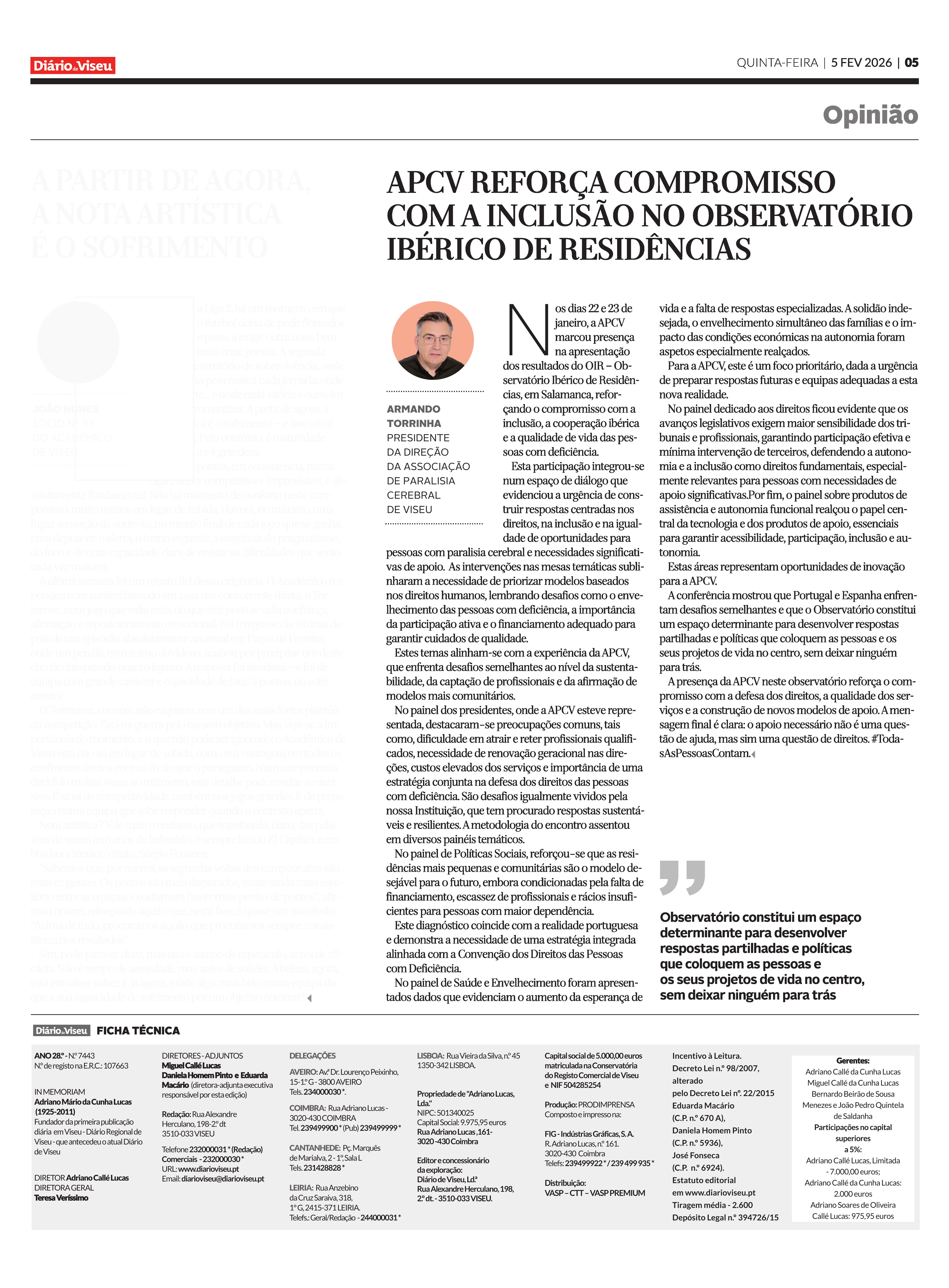 Artigo de Opinião - APCV reforça compromisso com a inclusão no observatório ibérico de residências